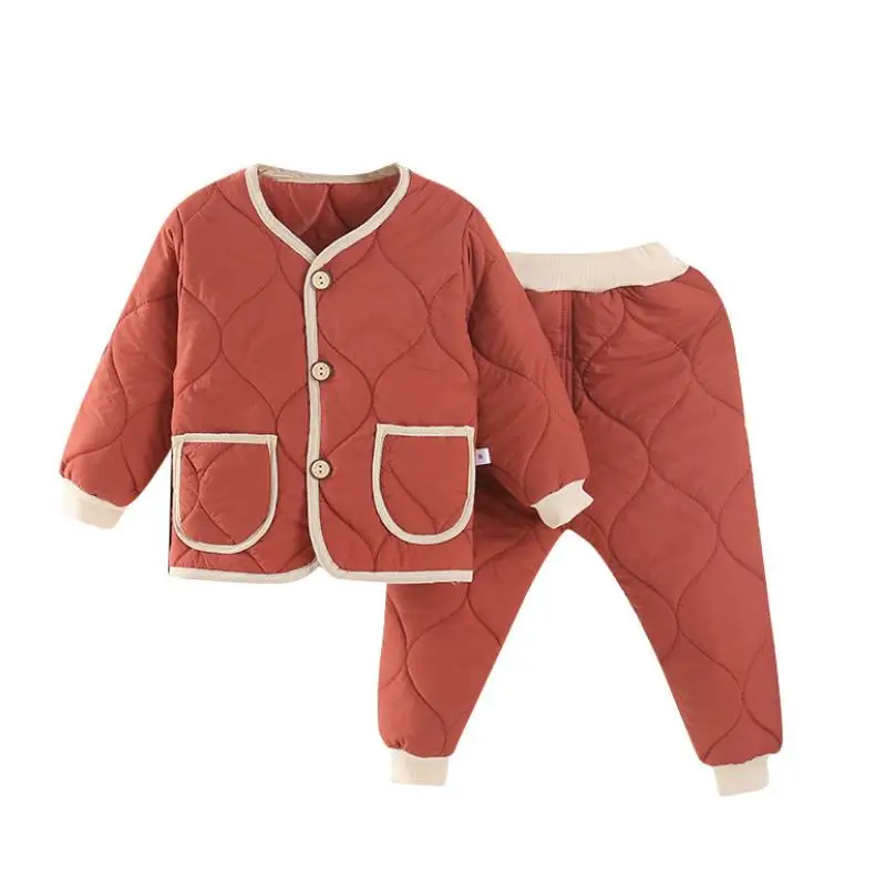 Children's Winter Padded Clothes Suit Boys Girls hooded Thickened Cotton Quilted Trousers0-5T Baby Home Service 2-Piece Set images - 6