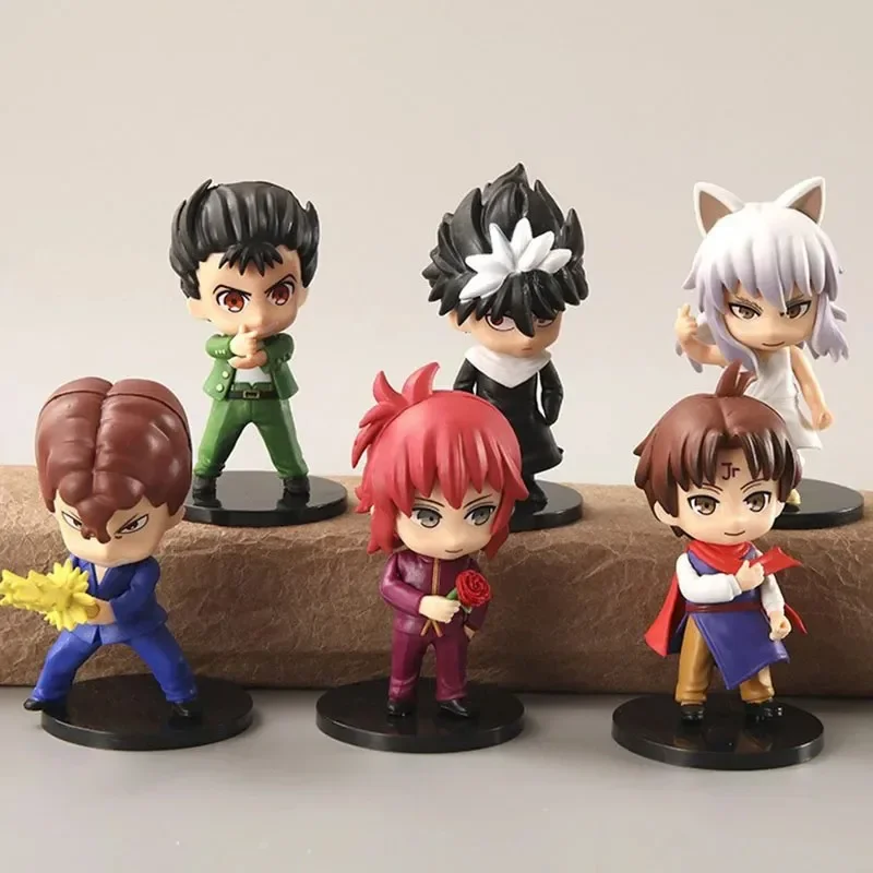 Фото Набор из 6 фигурок BANDAI: Аниме-персонажи YuYu Hakusho (ЮЮ Хакушо) — Юсуке Урамэши, Курама, Просвисты, Пламенные тени. Милые Q-версии из ПВХ. Подарок для детей. №5