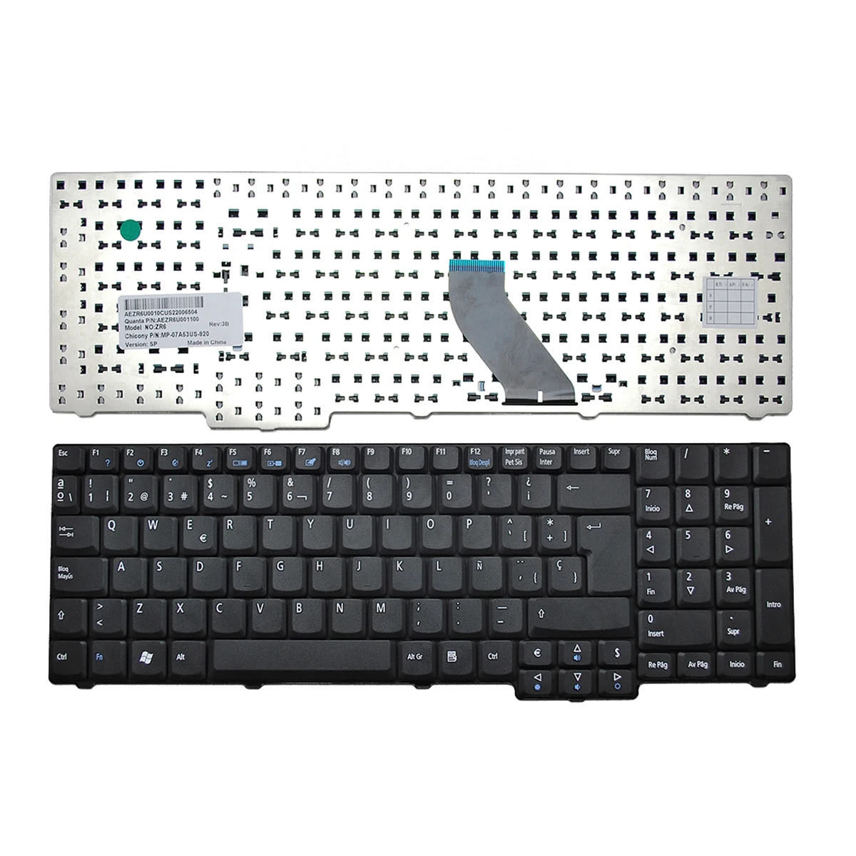 

SP Spanish Laptop Replacement Keyboard for Acer Aspire 5535 5735 8930G 7000 7110 9300 9400 Black No Backlit Without Foil