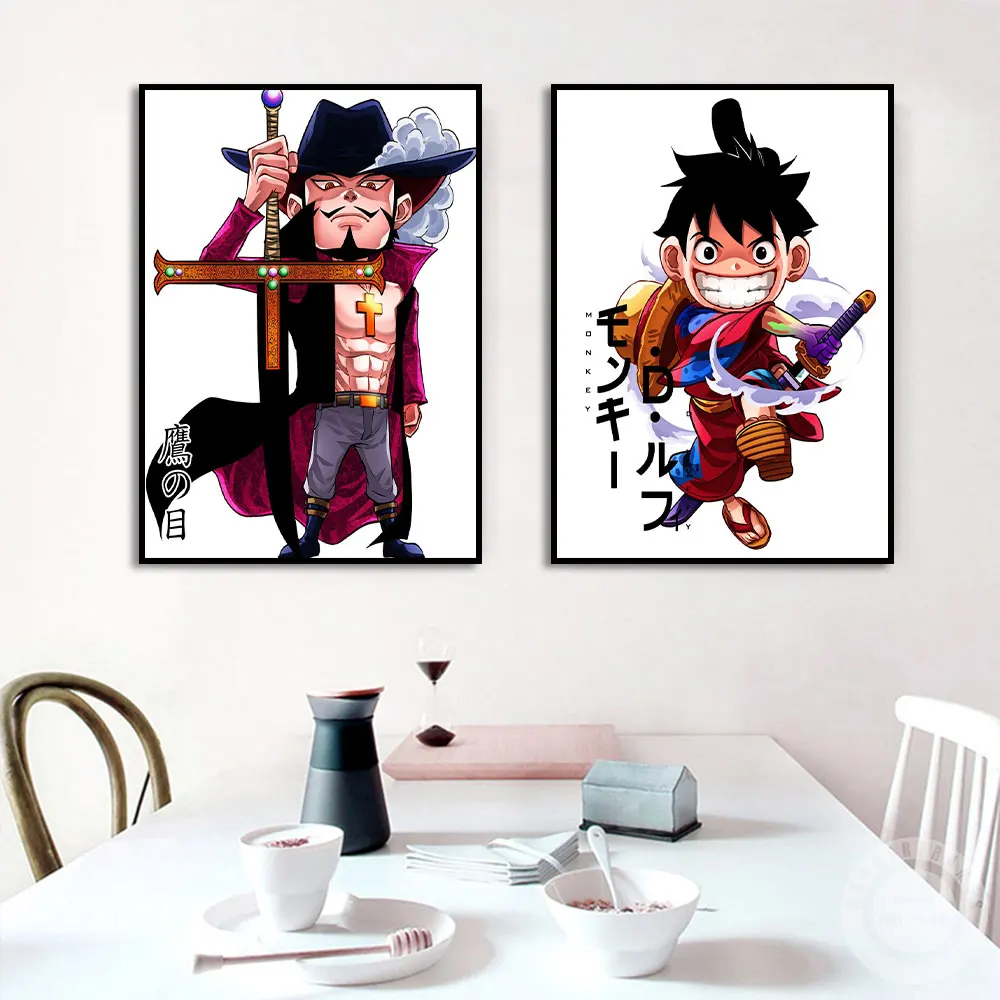 

One Piece Manga Poster Cartoon Luffy Dracule Mihawk Japan Anime Print Canvas Painting Kid Room Print Wall Art Picture Home Decor