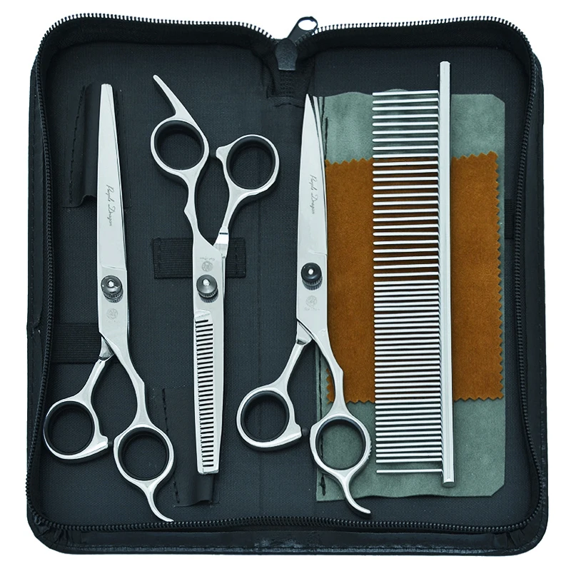 

Purple Dragon 7" Professional Grooming Scissors for Pets Stainless Steel Dogs Curved Cutting Scissor 6.5" Thinning Shears B0006B