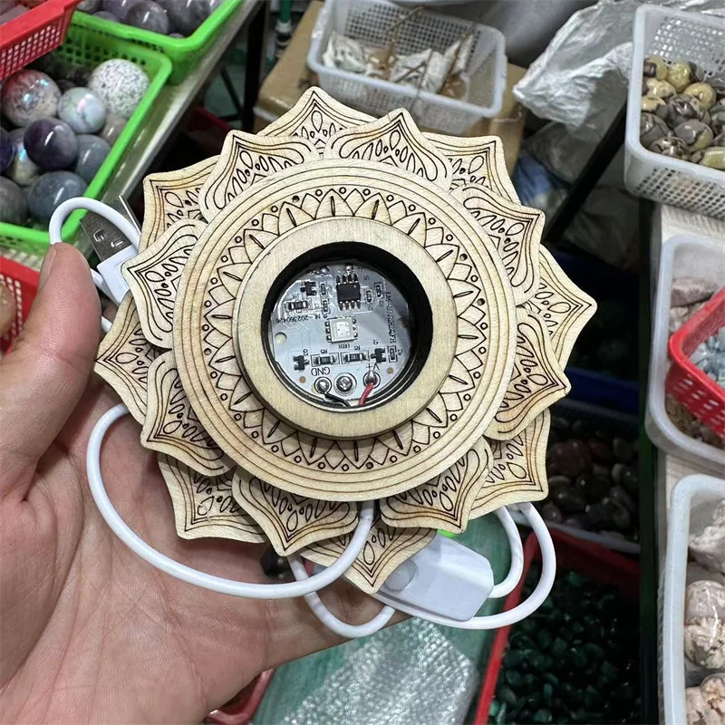 Деревянный держатель для лампы в форме лотоса с USB-портом украшения дома