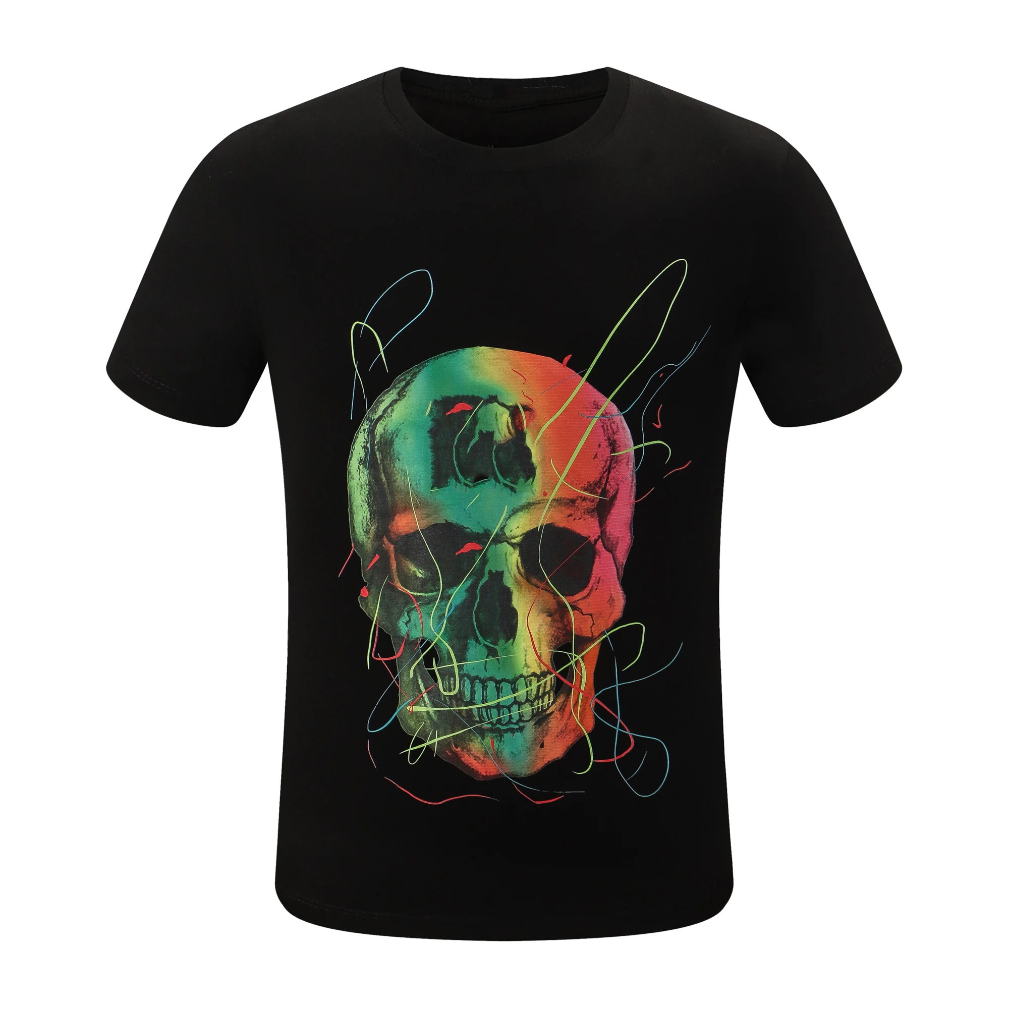 

2023 Hindu Clothing Men T-shirt Cotton Clot Ongutan Coin Inlaid With Diamond Signature Fashion Pure Summer King Plein Round