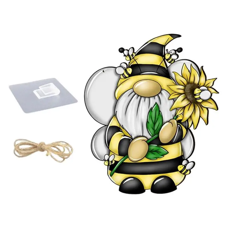 Bee Welcome Sign Bumble Bee Striped Gnome Ornaments Wooden Spring Wall Board Sign Hangings For Living Room Front Door Porch
