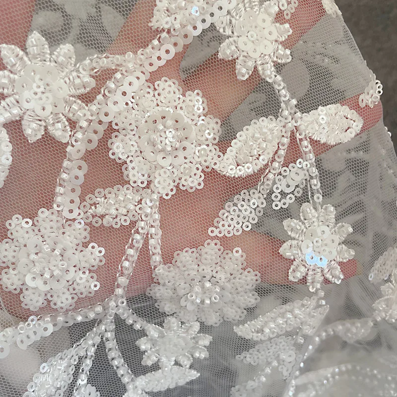 

Oversized Ivory Embroidery Beaded Sequins Appliques, Wedding and Evening Dress Flower Accessories