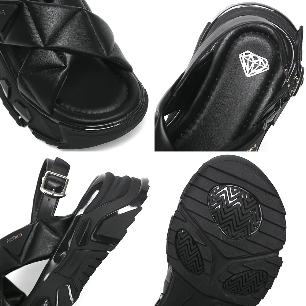 SOMILISS Summer Women Platform Chunky Sandal Buckle Strap Microfiber Leather Ladies Fashion Flat Casual Shoes for Women