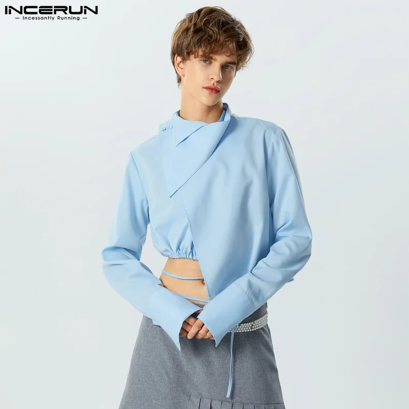 

Мужской Асимметричный Блейзер INCERUN, однотонная уличная одежда с длинным рукавом, повседневные Костюмы, осень 2023, модные мужские короткие пальто на шнуровке, женский