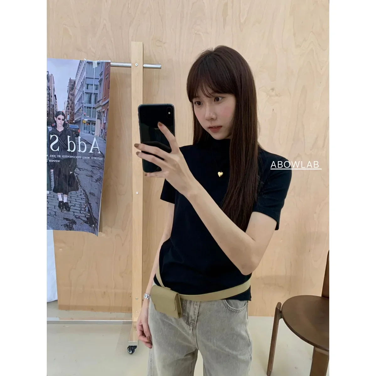 Осенняя новая простая Корейская женская однотонная Универсальная футболка ABOWLAB