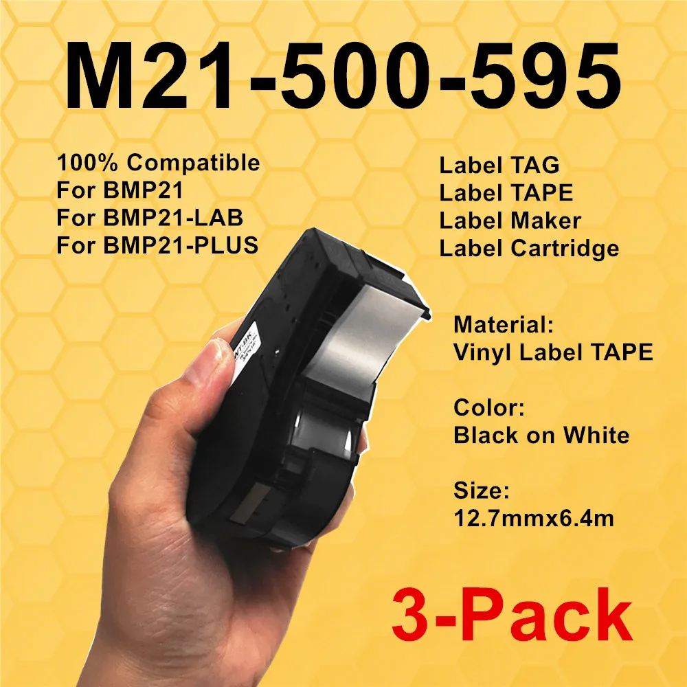 

1 ~ 3PK M21 500 595 виниловая лента для этикеток, устройство для этикеток, черная на белом цвете, пленка для Brady BMP21-PLUS, IDPAL,LABPAL, принтер