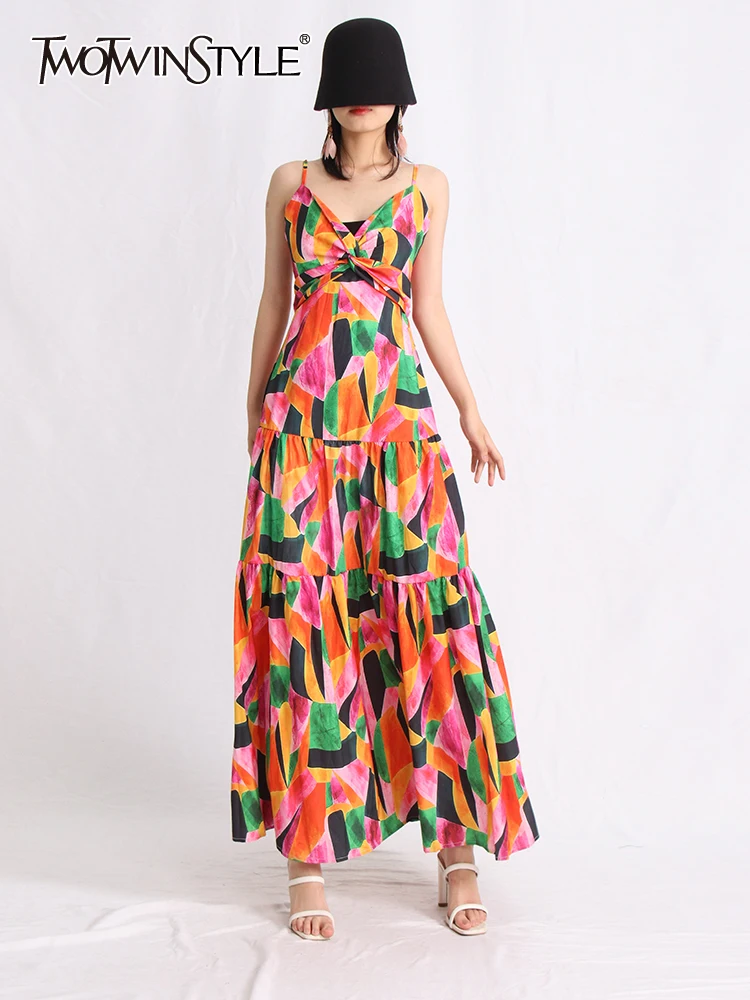 

Женское приталенное платье TWOTWINSTYLE, летнее платье с v-образным вырезом, без рукавов, высокой талией и открытыми плечами, с цветочным принтом