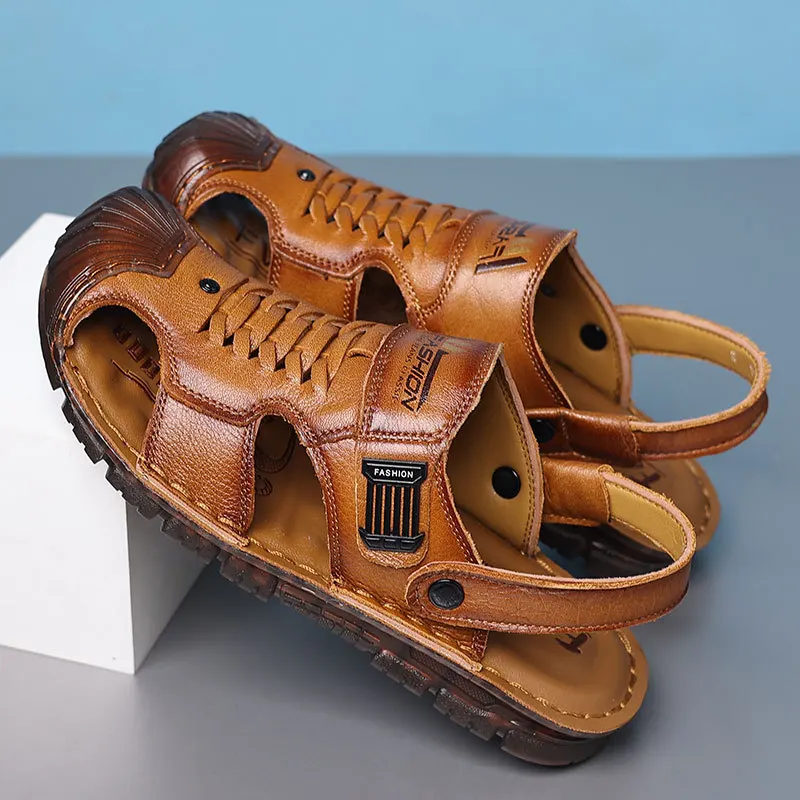 Мужские летние шлепанцы из воловьей кожи латекса на мягкой подошве