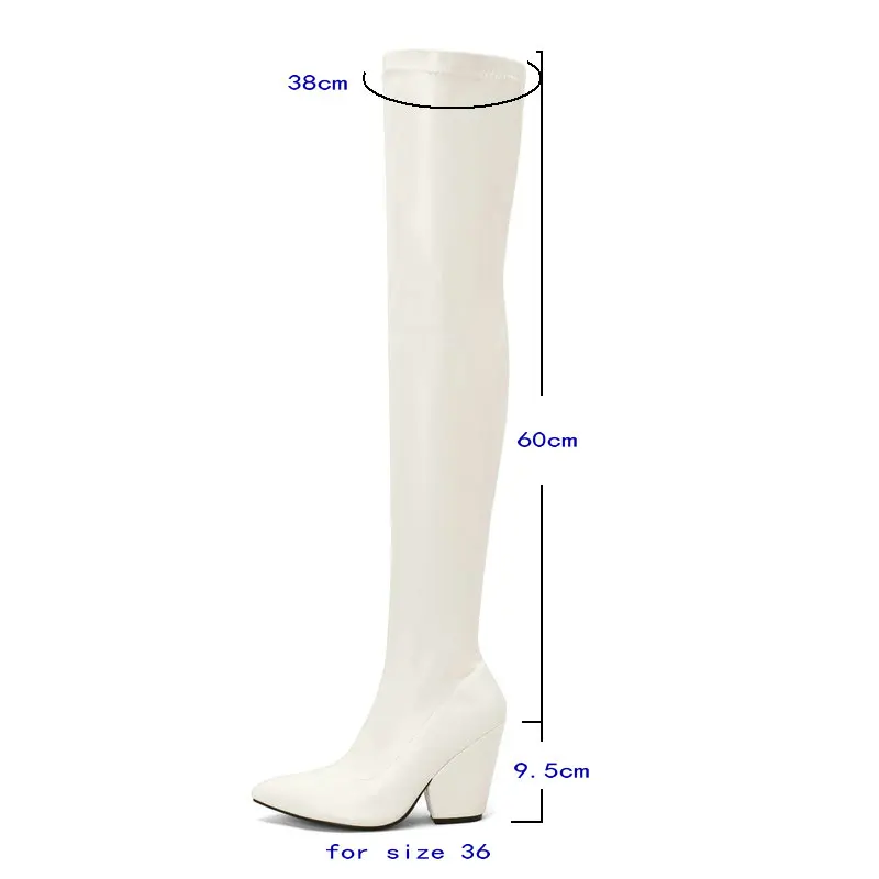 Black Red White Women Over the Knee Boots PU Leather Pointed Toe Square High Heel Ladies Long Boots Fashion Zipper Dress Boots