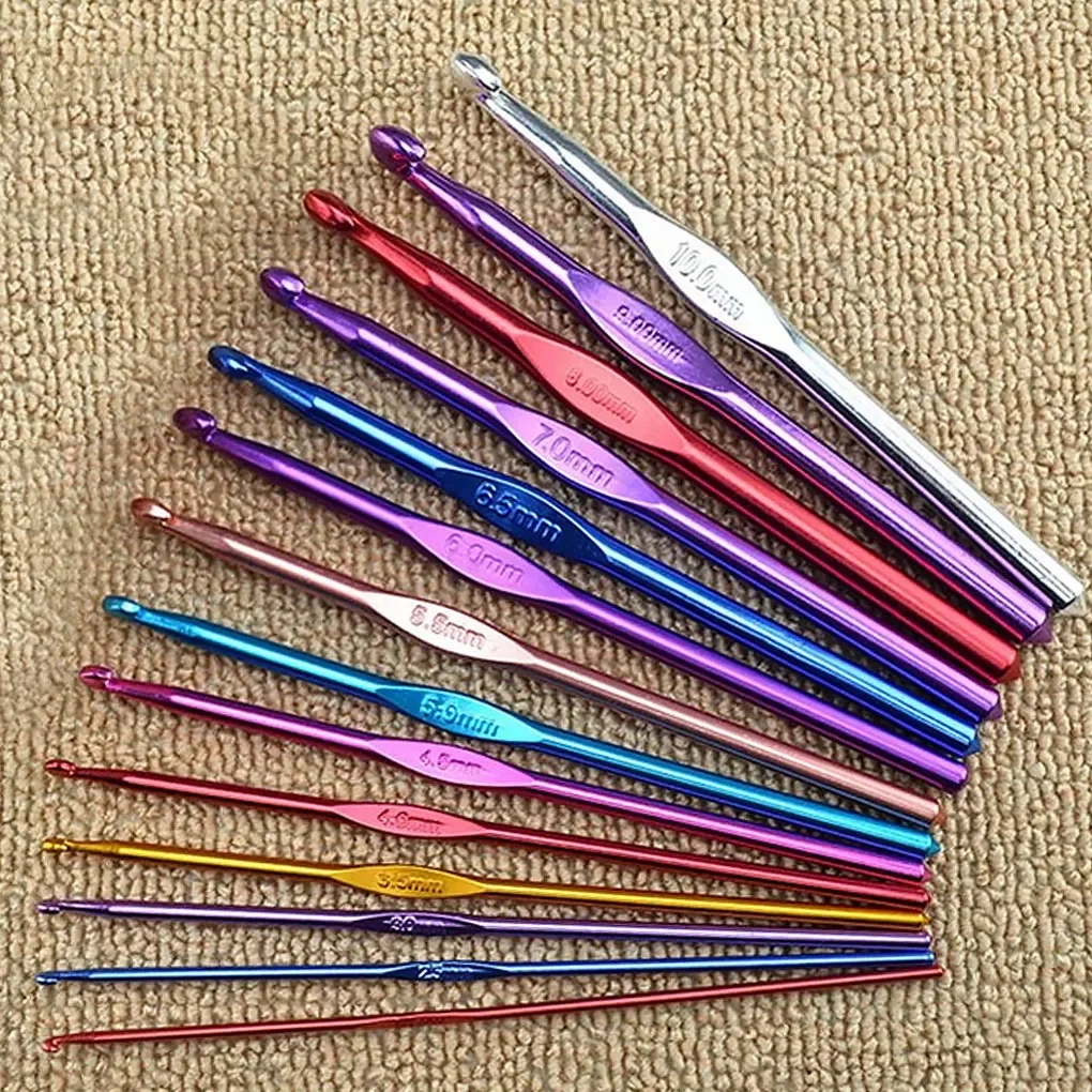 

12pcs Metal Handle 2-8mm Crochet Hook Set Colorful Stainless Steel Knitting Needles Yarn Sweater Weave Sewing Needles Craft Tool