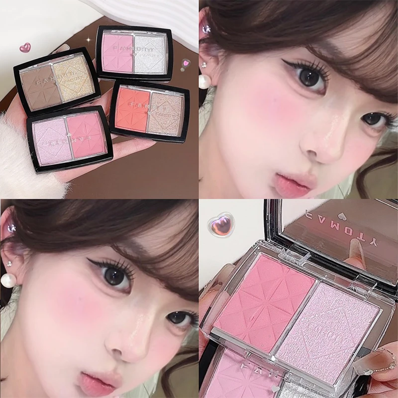 Двухцветная палитра румян 2 в 1 стойкие водостойкие матовые осветляющие румяна