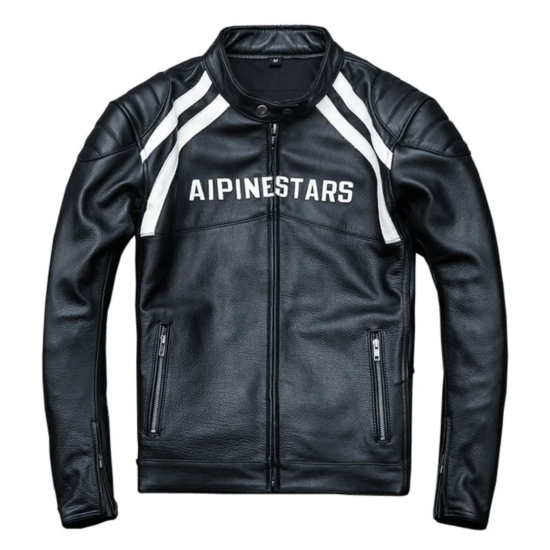 

Мужская мотоциклетная куртка из коровьей кожи, зеленая Толстая байкерская куртка с защитой, мотоциклетная куртка с установкой, весна-осень 2023