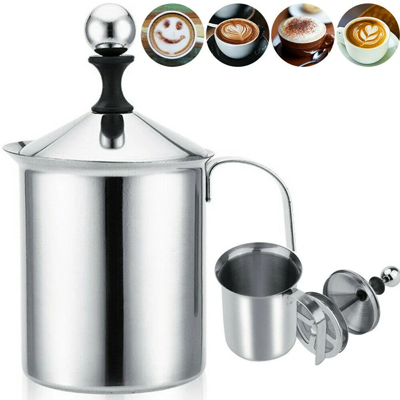 

400 мл молочный пенообразователь кувшин из нержавеющей стали ручной взбиватель для кофе с двойным фильтром крышка взбиватель для яиц контейнер для молока кухонный инструмент