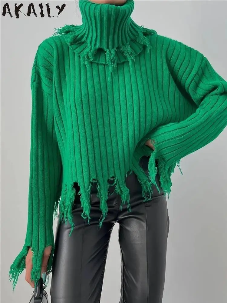 

Осенний черный вязаный свитер Akaily для женщин, Модная трикотажная одежда 2022, пуловеры с длинным рукавом и круглым вырезом, топы, женские свит...