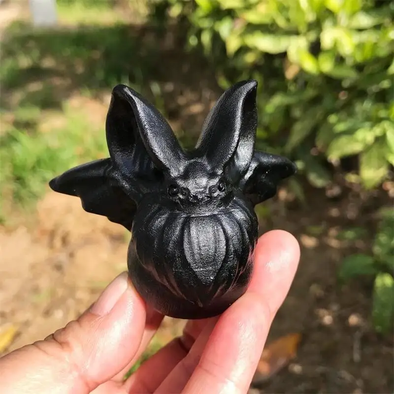 

6cm Natural Black Obsidian Bat Carving Crystals Crafts Reiki Halloween Ornaments Gift Home Room Decoration 1pcs