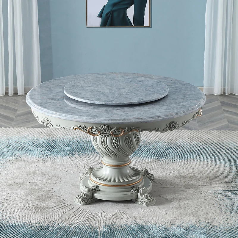 

Французская мебель, Европейский круглый обеденный стол из массива дерева 1,38 м, гостиная с поворотным столиком, обеденный стол, стул, комбинация