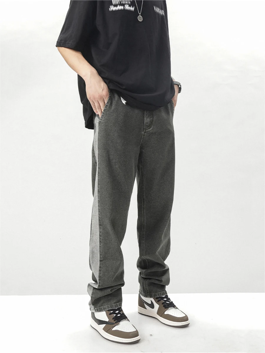 4 Colors Loose Jeans Men's Fashion Casual Wide Leg Pants Street Loose Hip Hop Straight Pants Hip Hop Patchwork Pants Streetwear