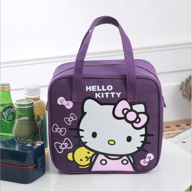 Hello Kitty Lunch Box Bag Portable Lunch Bag Hand Bag Primary School Children Cartoon Canvas Waterproof Lunch Bag  hand bags