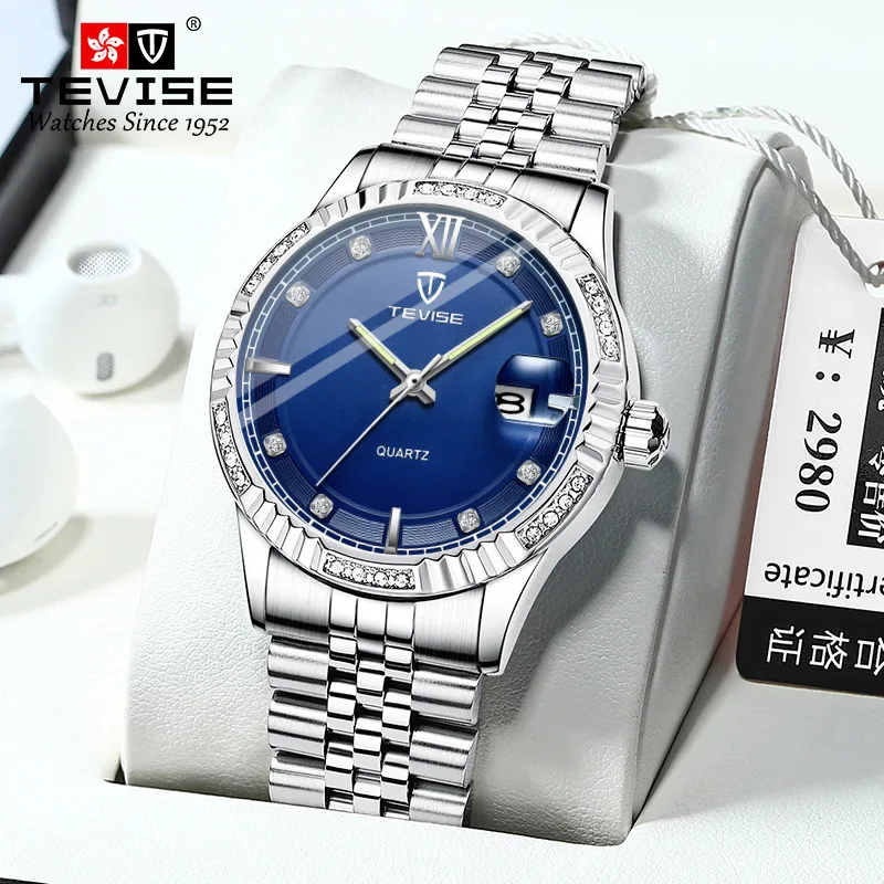 Steel band leisure business men's watch diamond inlaid waterproof men's Quartz Watch enlarge