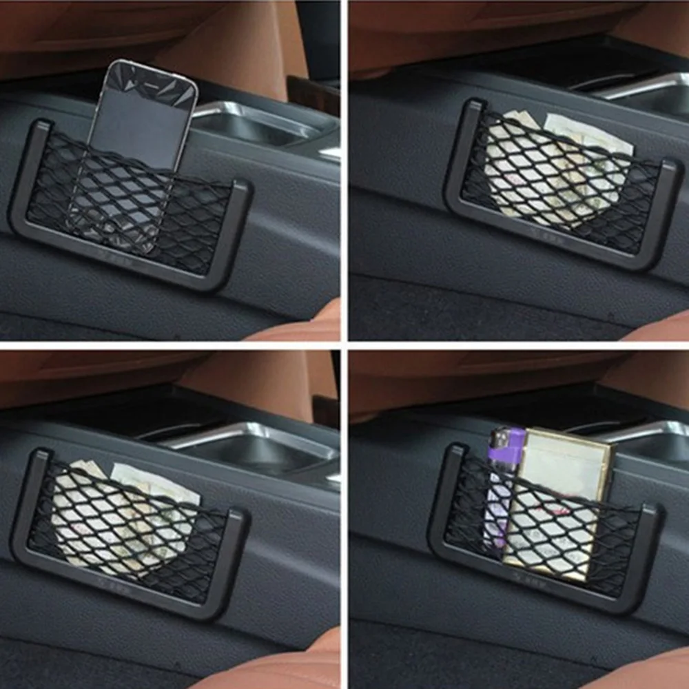 

1Pcs Car Organizer Storage Bag Auto Paste Net Pocket Phone Holder Car InteriorAccessories 20*8CM 8*15CM Universal