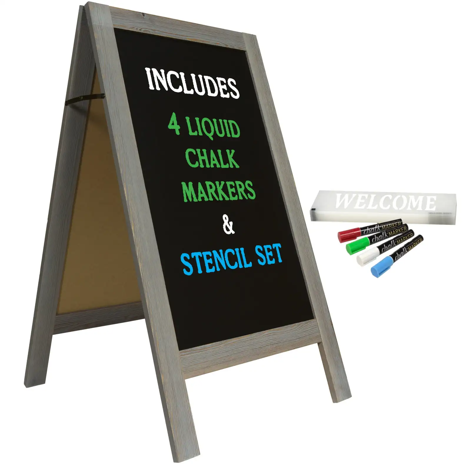 

40" x 20" Wooden A-Frame Chalkboard - Whitewash Grey - EGP-CKB-0001