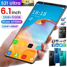 Smartphone S21 Ultra 6.1 Inch HD 12GB 512GB Android 11 24MP+48MP Smart Cell Mobile Phone Celular Global Version