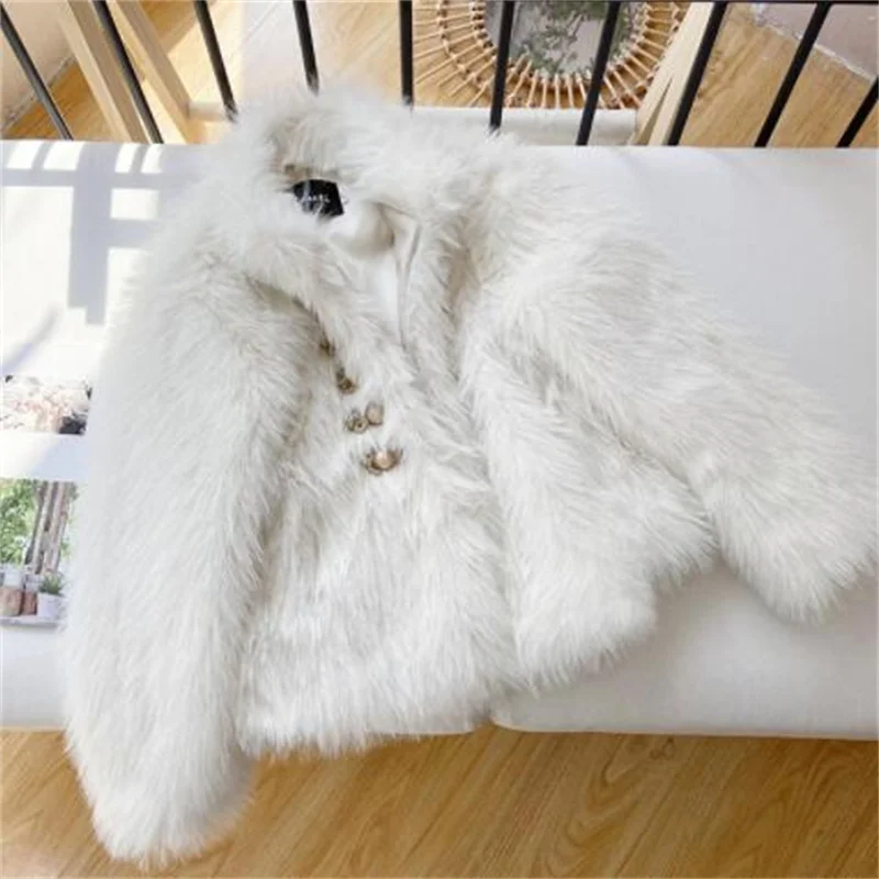 New imitation fox fur jackets womens coat female clothes British style fashion gold wire buckle winter young retro white