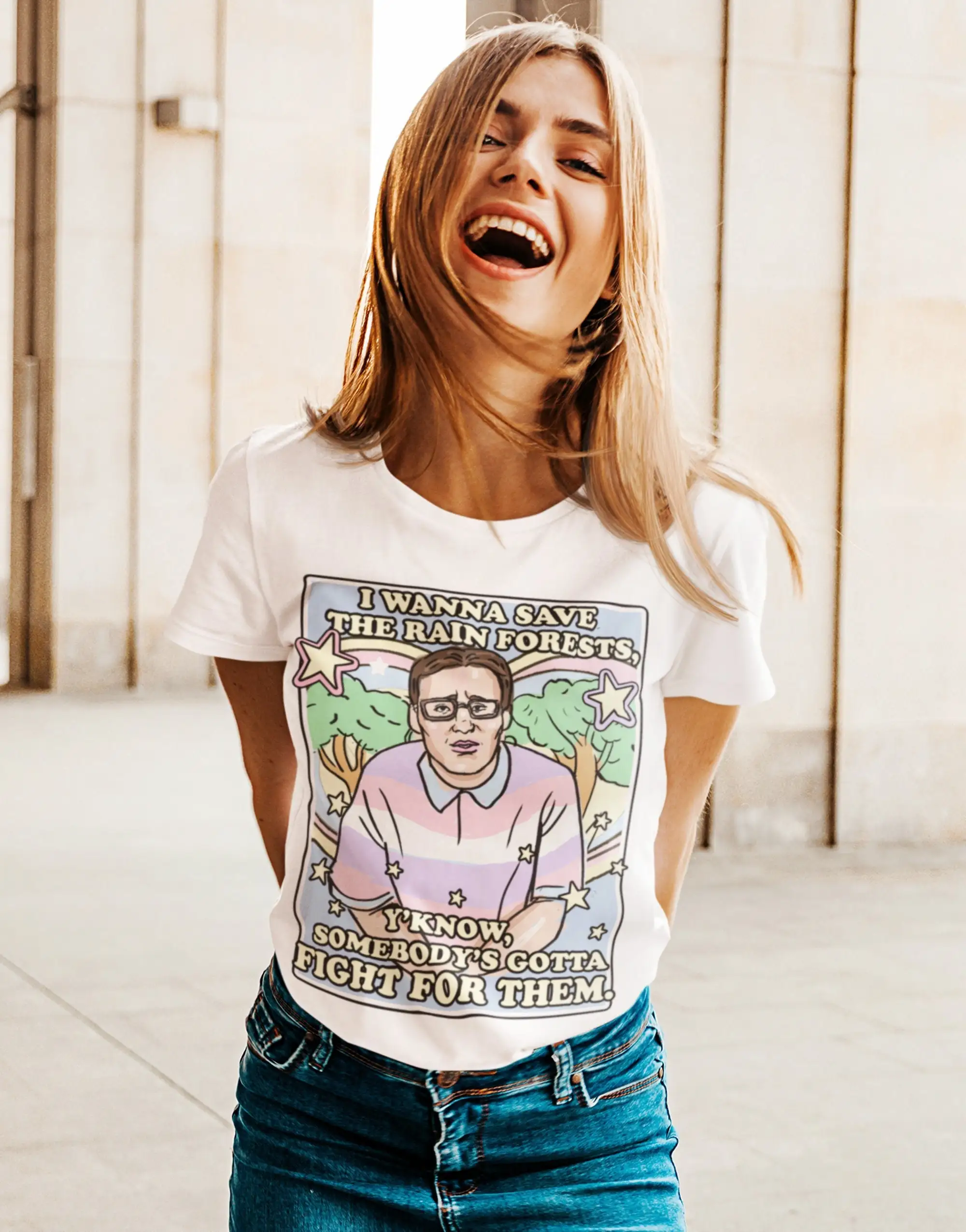 Я хочу спасти леса дождя рубашка 80-х годов в винтажном пастельном стиле