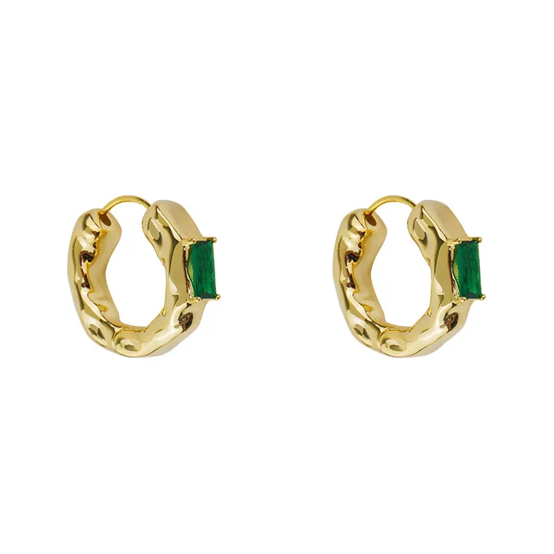 

2022 New Style Restoring Ancient Ways Round Metal Geometry Ear ring Classic Luxury Green Crystal Earrings Women Jewelry Gifts