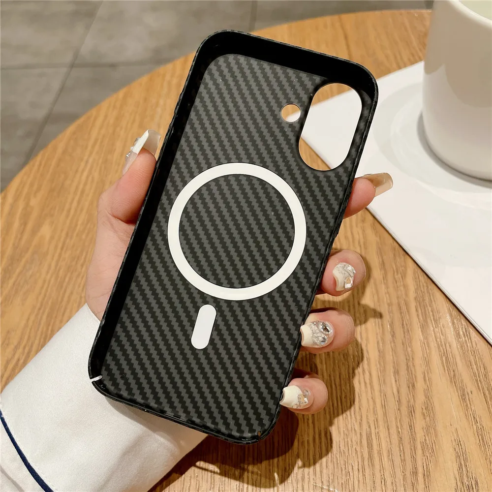 For Magsafe Carbon Fiber Texture Matte Case iPhone 16 15 14 Plus 13 12 11 Pro Max Magnetic Wireless Charging Hard PC Cover