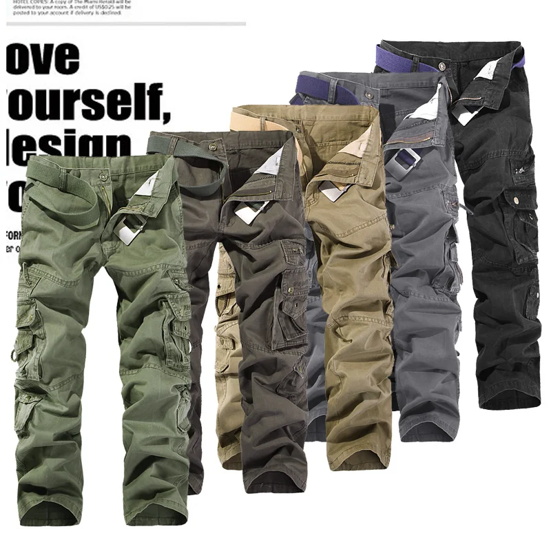 

2023 solid color Military Tactical pants men Multi-pocket Baggy overalls male cotton embroidery cargo pants for men,size 28-40