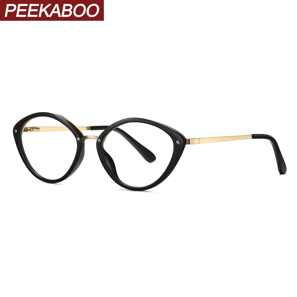 

Женские овальные очки Peekaboo TR90, анти-синий светильник, металлическая оправа, прозрачные черные прозрачные линзы, аксессуары для женщин