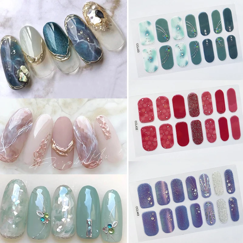 

Korean Style Glitter/Floral Nail Art Stickers 14 Tips for Nails Wraps DIY Nail Stickers Women Nail Art Decorations Manicure Tool