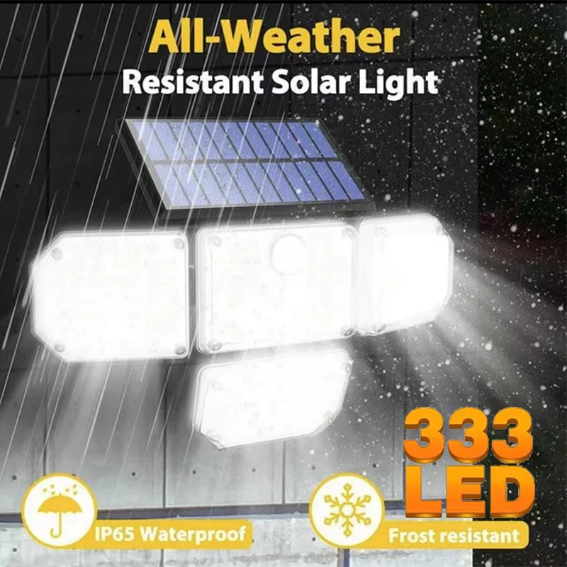 

138/198/333 LED Solar Lights Outdoor Motion Sensor Human Induction Adjustable Head IP65 Waterproof Solar Power Wall Lamp