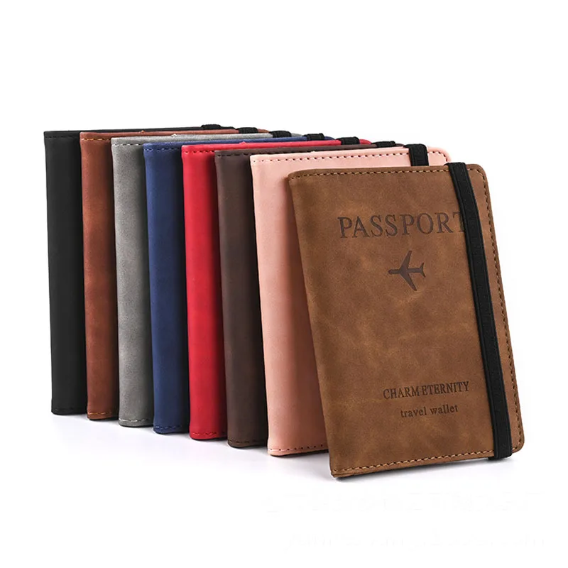 

RFID Blocking Travel Passport Cover Men Women Elastic Bandage Passport Holder Wallet PU Leather Document Organizer Case