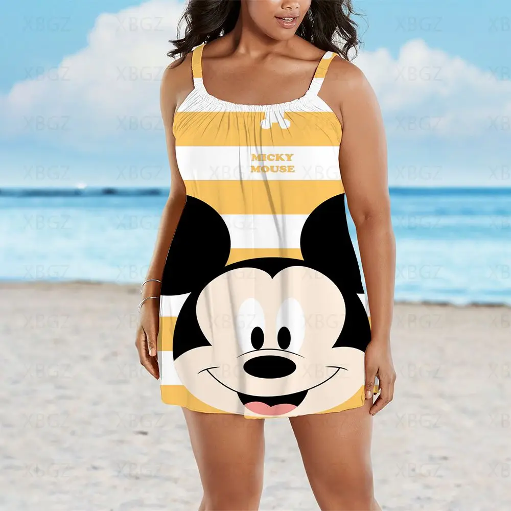 Plus Size Summer Outfits Women's Dresses Free Shipping Loose Woman 2022 Cartoon Mickey Boho 9XL Minnie Mouse Disney Sexy Print