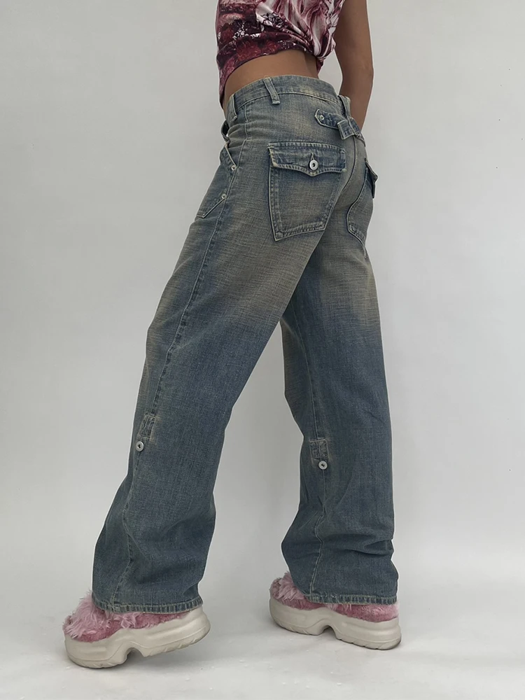 Weekeep Baggy Denim Mom Jeans Women High Waist Vintage Oversized Cargo Pants Casual Streetwear Harajuku Straight Leg Jeans Femme
