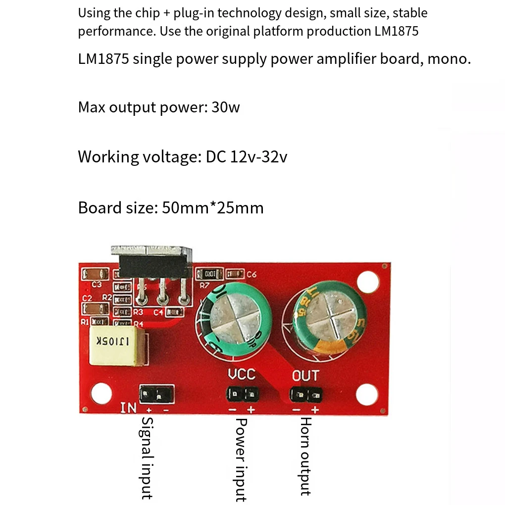 Плата аудио усилителя мощности LM1875 30 Вт моно одноканальный усилитель DC12-32V