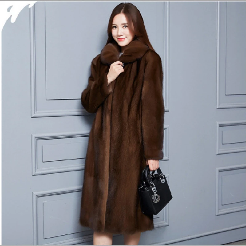 ICCLEK 2019 imitation fur mink coat women's coat lapel whole mink long artificial fur