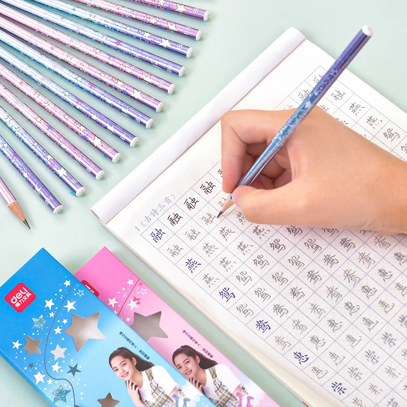 

4pcs/Set Bright Shiny Stars HB Standard Wooden Pencil Student Stationery Writing Drawing Pencils School Office Supply
