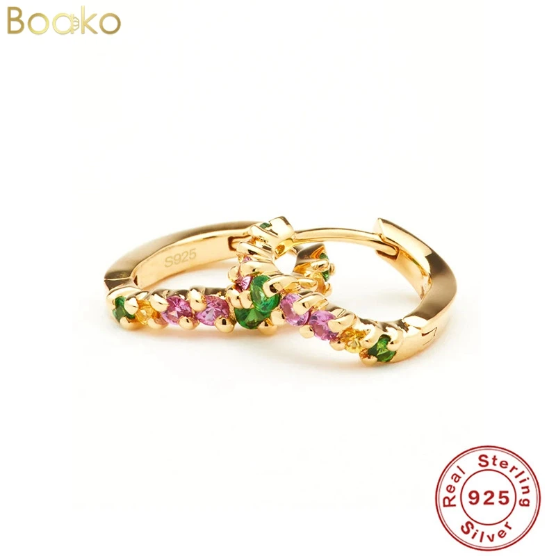

BOAKO 925 Sterling Silver 2022 New Fashion Bohemia Stackable Color CZ Rhinestone Small Hoop Earrings for Women Wedding Jewelry