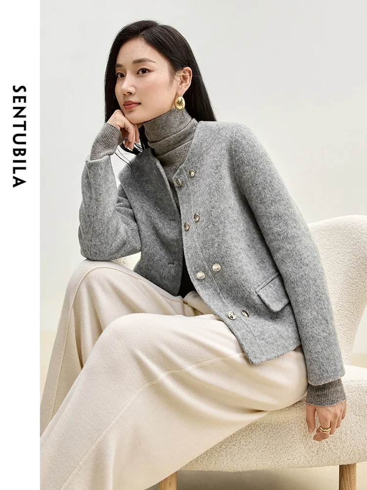 Женское двубортное шерстяное пальто SENTUBILA