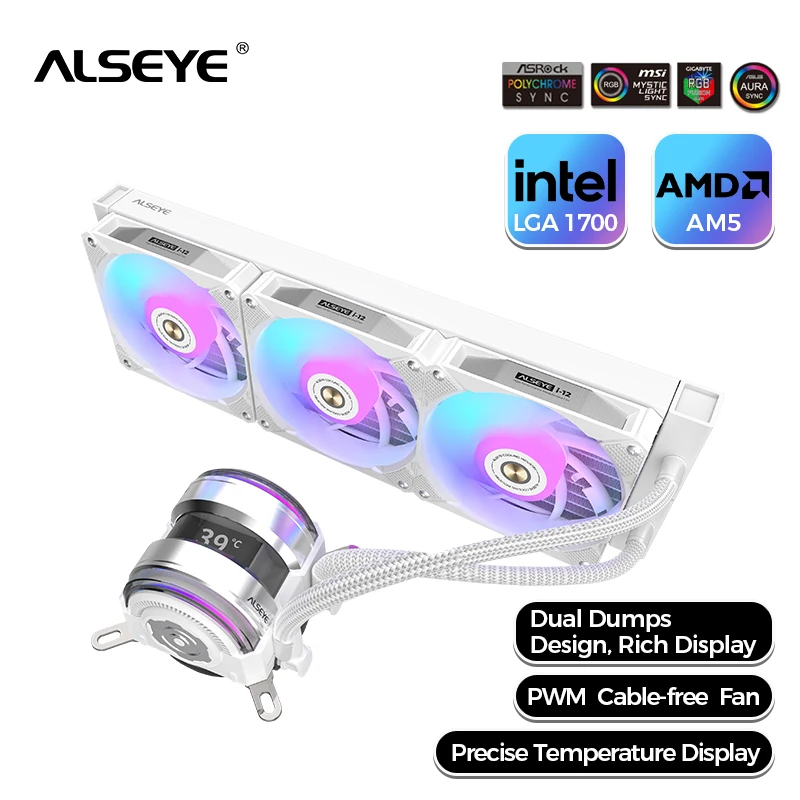 

ALSEYE i360 Water Cooler 360mm ARGB Fan 120mm 5V 3 Pin CPU Cooler PC Case Fan Radiator for LGA 115X 1700 2011 AM3 AM4 AM5 Socket