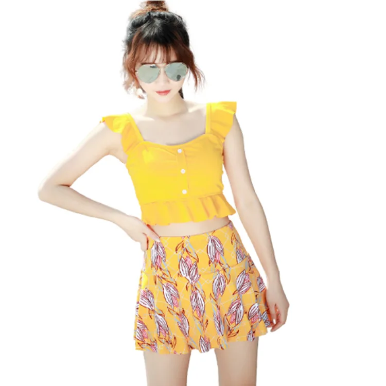 2022 Korean Sexy Print Patchwork Bikini Set Women Swimsuit Push Up Swimwear Bikini Bathing Suit Swim Wear Beach Swimming Skirt