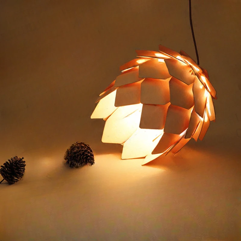 Современное искусство Дубовая сосновая шишка E27 Подвесные светильники Искусство