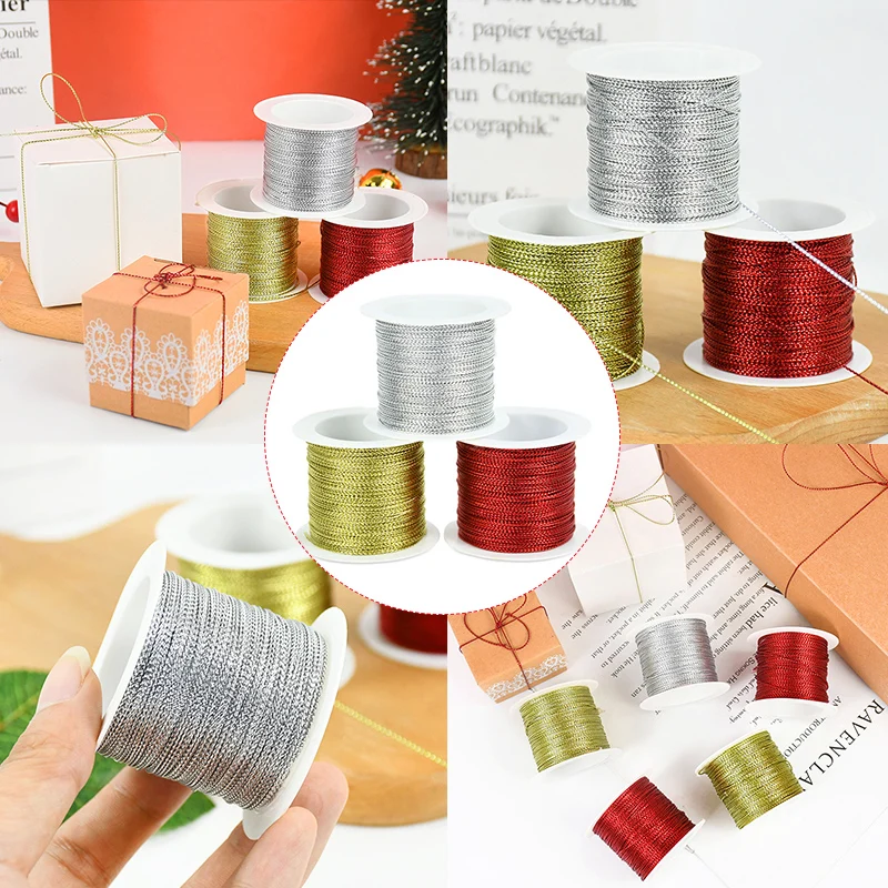 

20 Meters 1mm Glitter Gold Sliver Red Cords Gift Packing Fiber Threads Hang Tag String Strap DIY Sewing Bracelet Making Supplies
