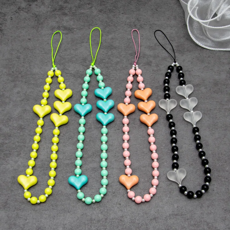 

New Fashion Love Heart Beaded Mobile Phone Charm Strap Chain Lanyard Women Girl Jewelry Phone Holder Beads Pendant Decoration